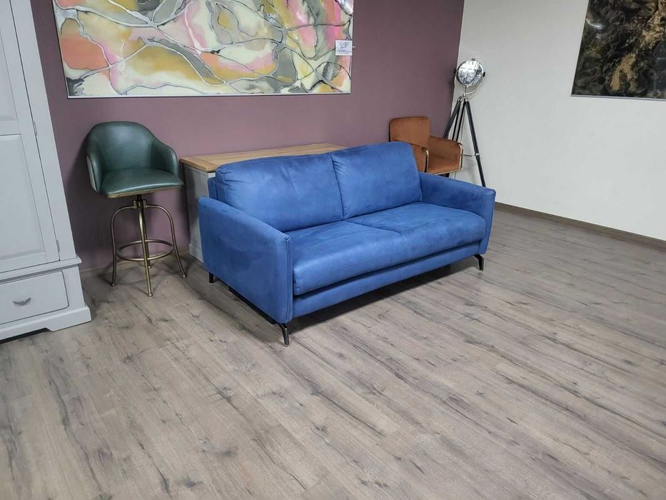 Дизайнерски син диван от плат тройка с функция сън