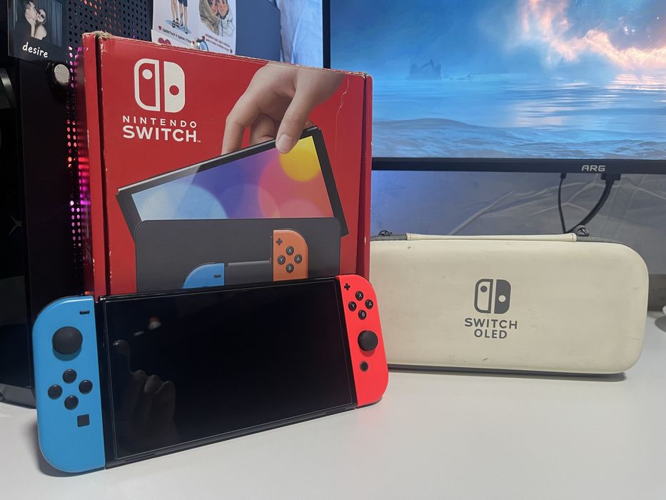 Nintendo switch oled neon red прошитая,чипованная