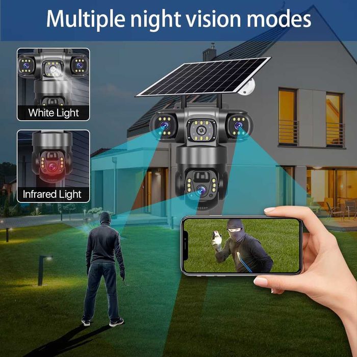 Соларна Охранителна 4G Камера Ultra HD 4K PTZ, Троен Обектив, 12MP