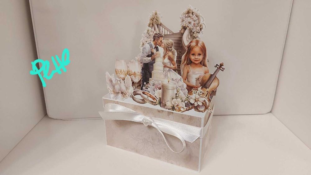 Изскачаща картичка кутия за сватба, ръчно изработена