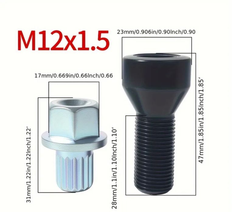 Комплект Секретни Болтове за Джанти M12 x 1.5 (5 части) за BMW Серии 1, 3, 5, 6