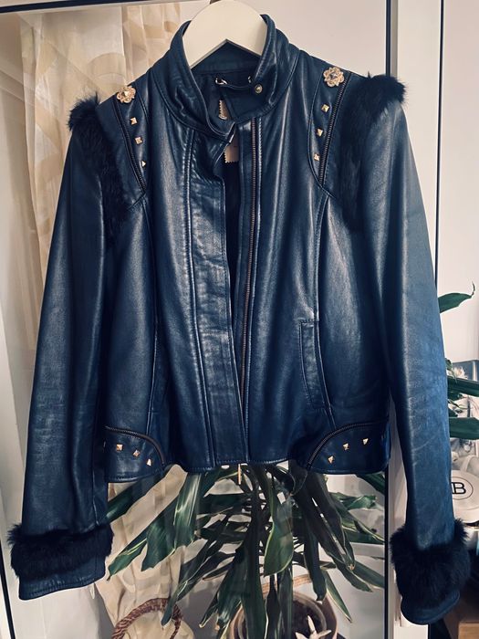 Geaca piele cu insertii de blana naturala