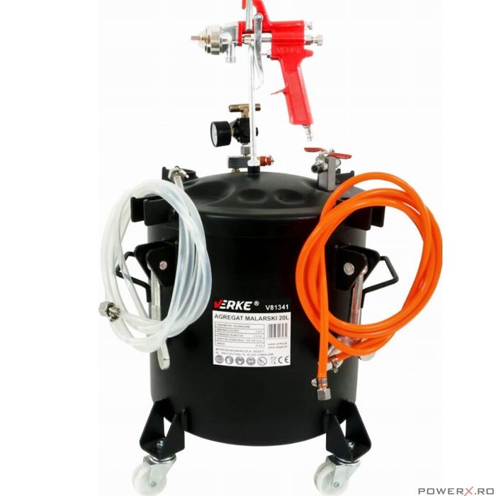 Pistol de vopsit pneumatic cu vas sub presiune separat de 10 litri,