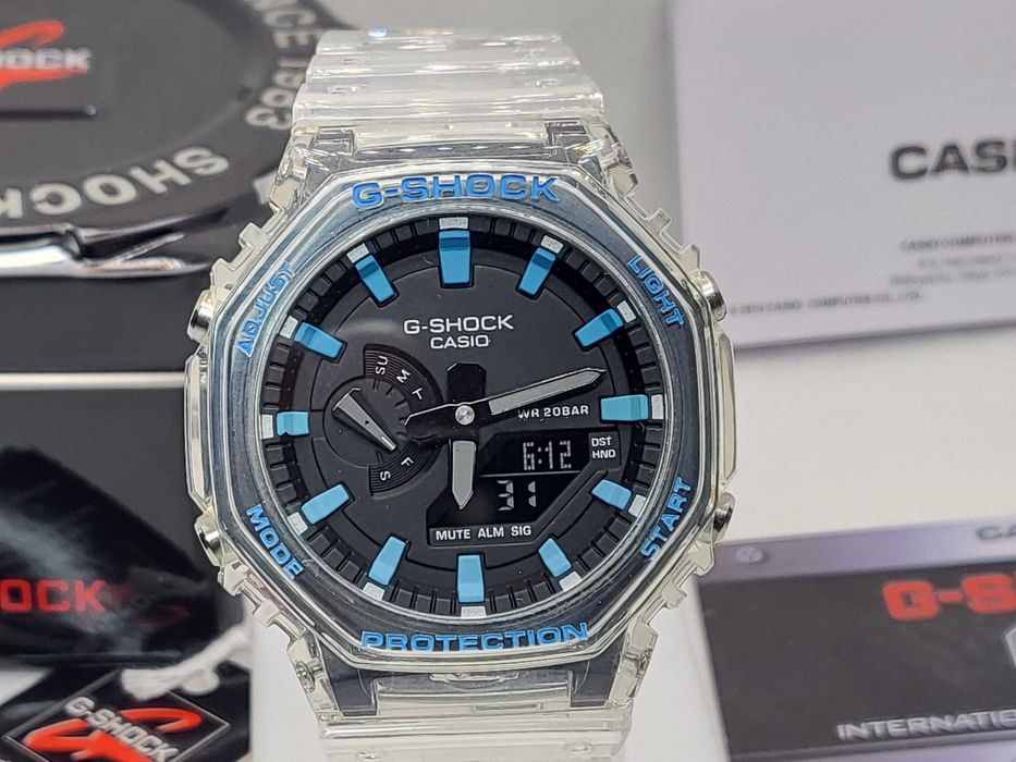 Ceas Sport Casio g shock ga 2100 Casioak terra Skeleton tiffany  blue , Nou,Garantie 2 ani
