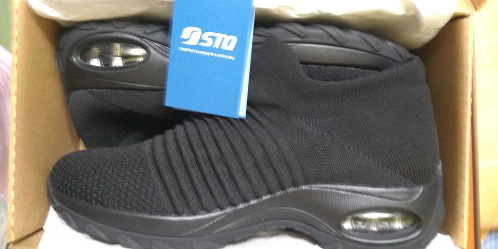 STQ Knit Air Cushion Sports Shoes, Breathable Solid Sneakers, pantofi