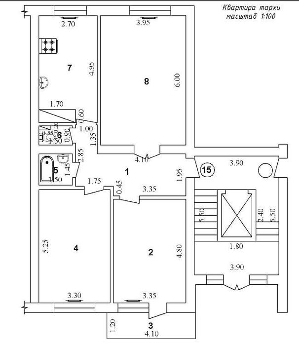 Своя 3-х комнатная квартира 3/6/7 на Махтумкули (военный городок)