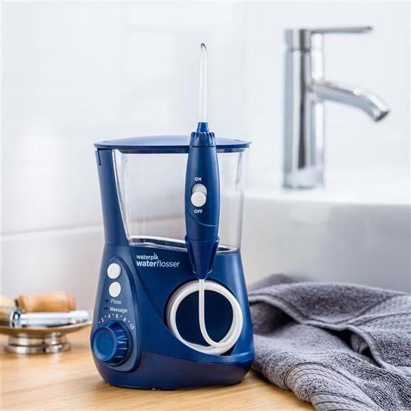 Зъбен душ Waterpik Professional Aquarius 663, 7 почистващи глави, 10 нива на налягане, резервоар 650 мл, син