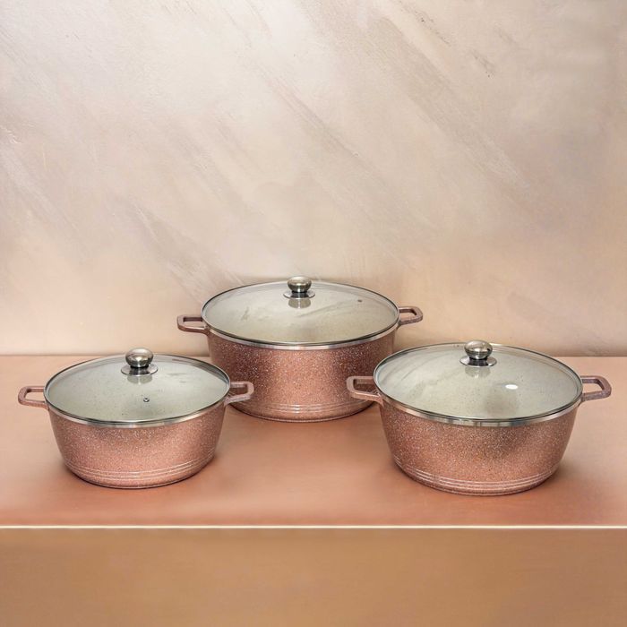 Set Oale Granit cu capac din sticlă – 6 piese, 32-40 cm