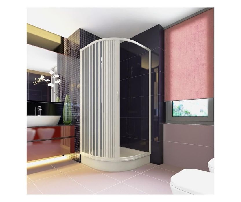 Cabina dus semirotunda, PVC, pliabila, 78-90 x 78-90 x h 184 cm, Alb