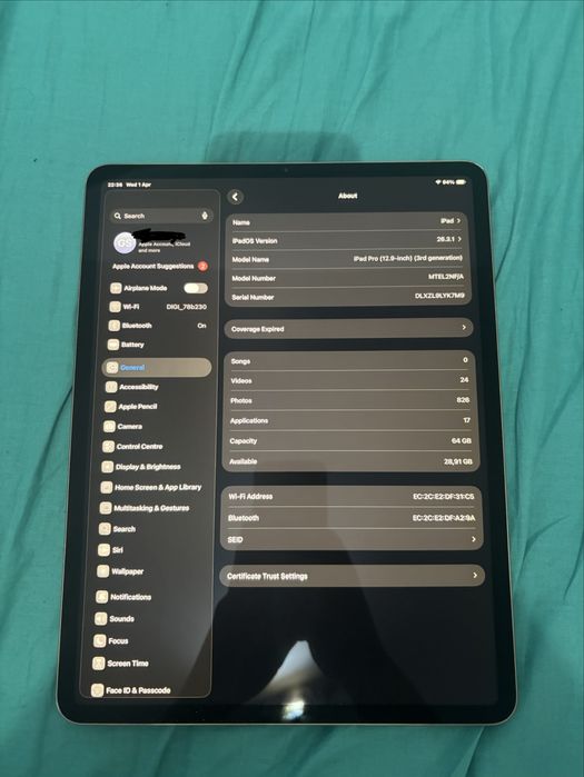 Ipad pro 3th gen 12,9 inch (2018)