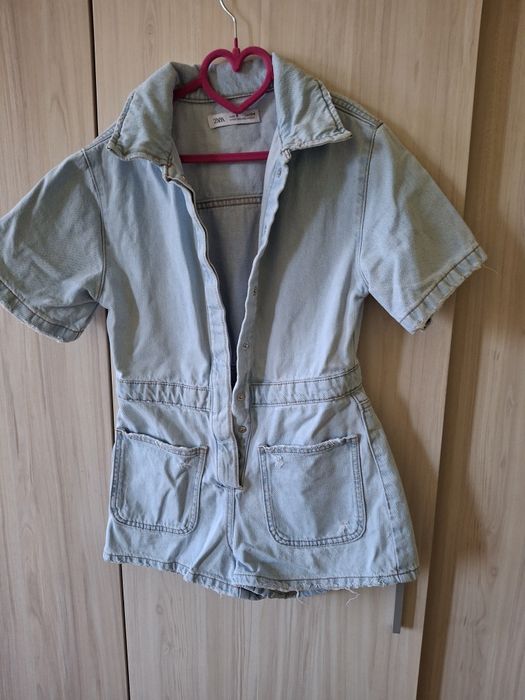 Зара/zara/Детски къс, син, дънкови гащеризон размер 134