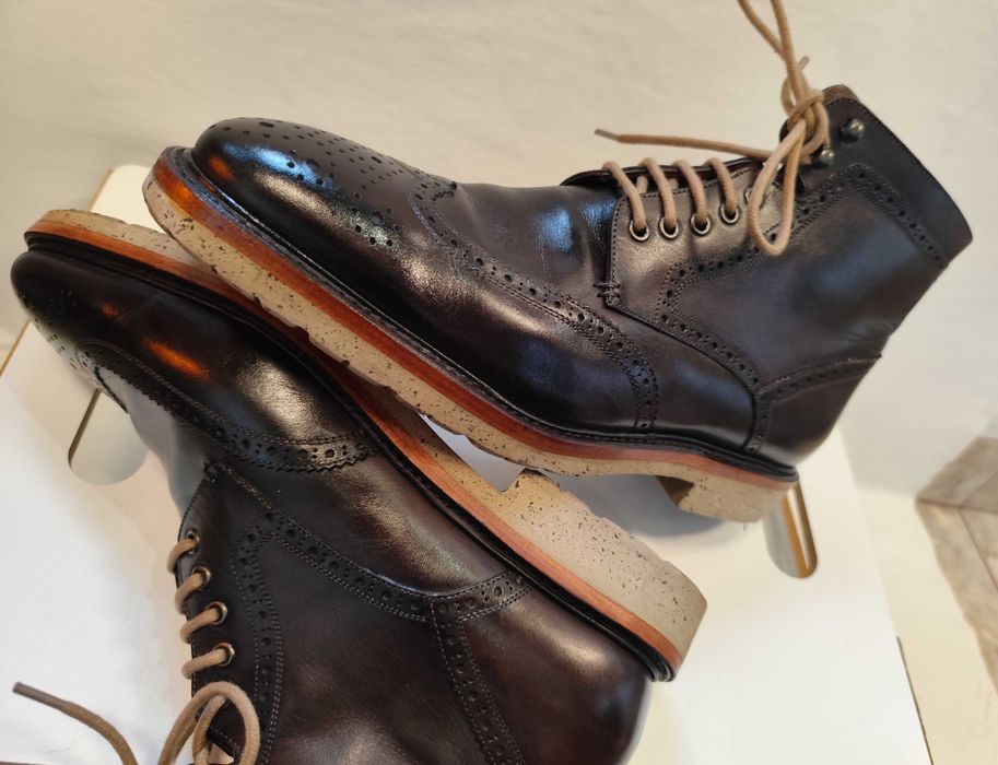 Ghete lace up 43 brogue Sartoria Artigianale lucrate manual piele