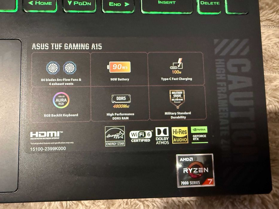 Laptop Asus TUF A15 Ryzen 7 7435HS RTX 4050 140W 6GB, in garantie