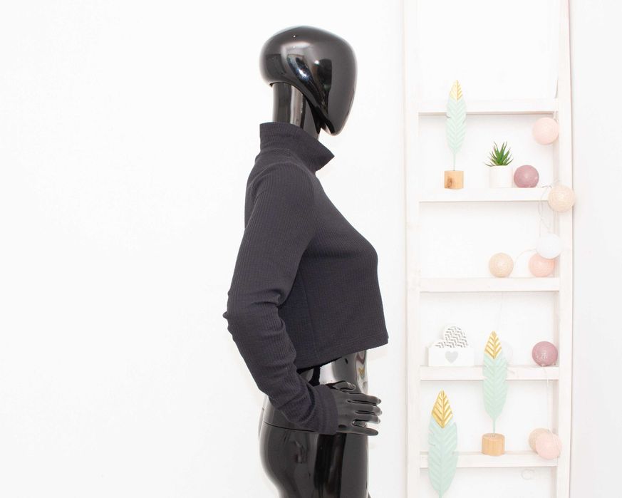 Adidas оригинална поло блуза черна рипсена материя кроп топ S