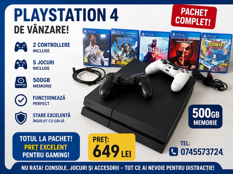 PlayStatin 4 Slim ( 5 Jocuri + 2 Controlare)