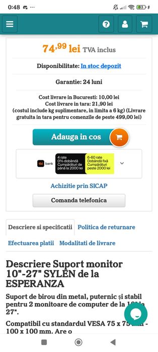 Vând suport de doua monitoare