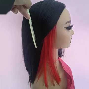 Ефектна боб каре черна червена перука два цвята на път