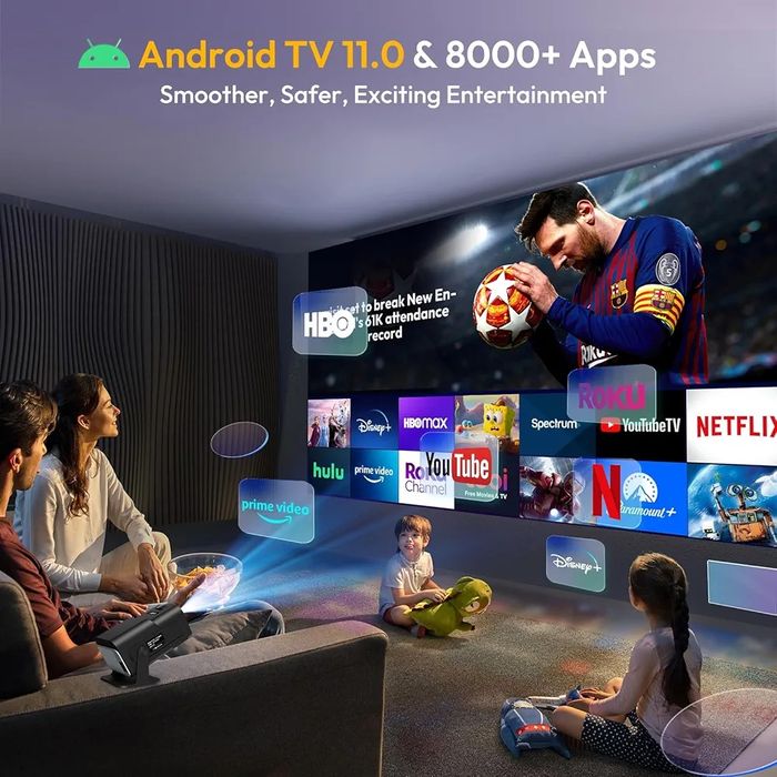 ПромоЦена!Smart 4K Android WiFiМини проектор ,въртящ се 1080P Bluetoot