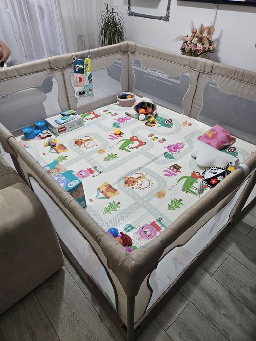 Tarc de joaca copii, Lionelo, Willow XL, 180 x 200 cm, Pliere compacta + saltea spuma.