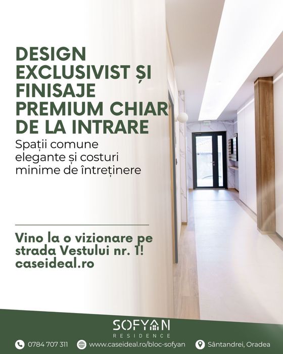 Apartament 2 camere finisat la cheie, 61,83 mp, decomandat – Sofyan Residence, Sântandrei, Bihor | 125.000 € cu TVA
