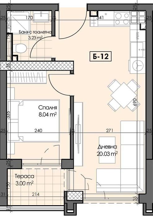 Продава се Двустаен апартамент в Пловдив, Гагарин - 51 кв.м за 1086 €/кв.м - Снимка #1