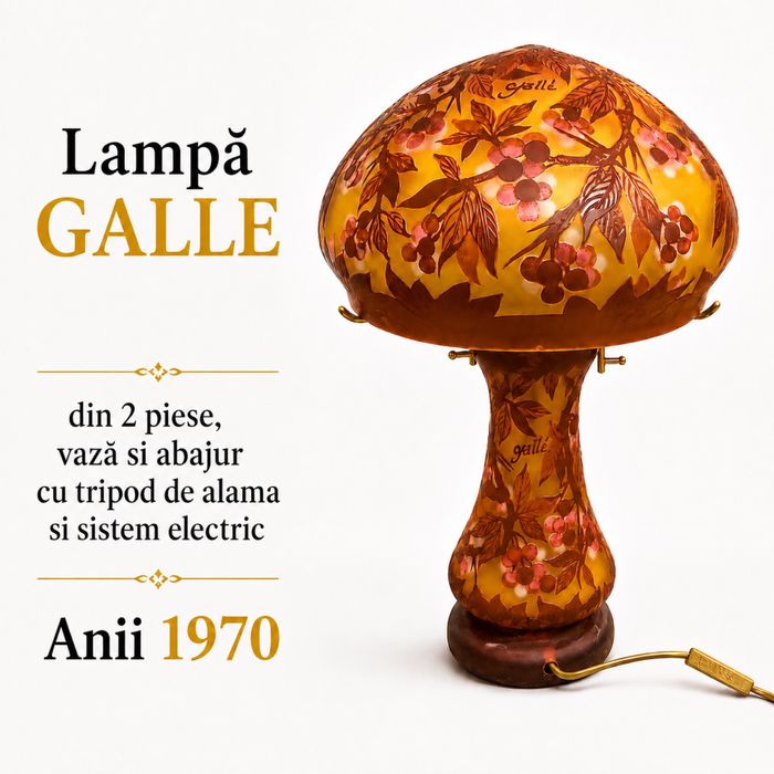 Lampa Galle din perioada interbelica, glastra si abajur cristal - restaurant colectie bar pub decor arta vintage antic