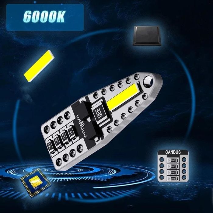 комплект 2 броя диодни габаритни крушки t10 led can bus 2 smd 7020 ...