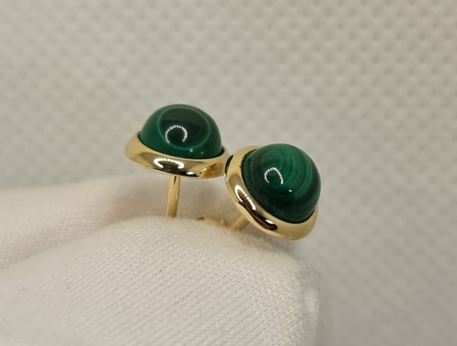 Cercei aur galben 14k cu malachit natural