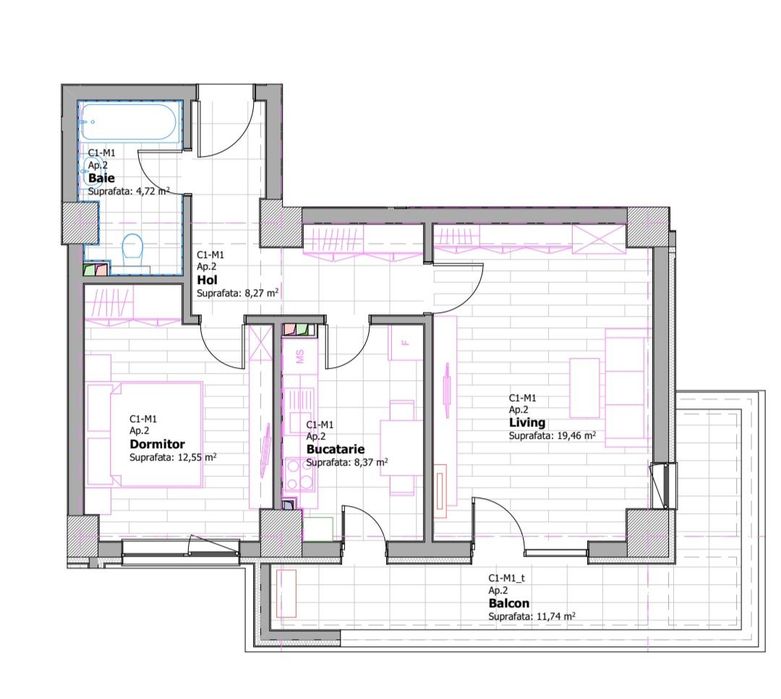 Apartament cu 2 camere, Tatarasi, etaj 3, 65mp 112.000 euro