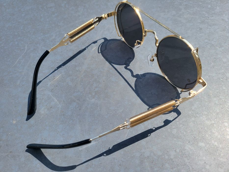 Ochelari Classic Retro Steampunk Cyber Sun Glasses Round Gold  Dark Lens