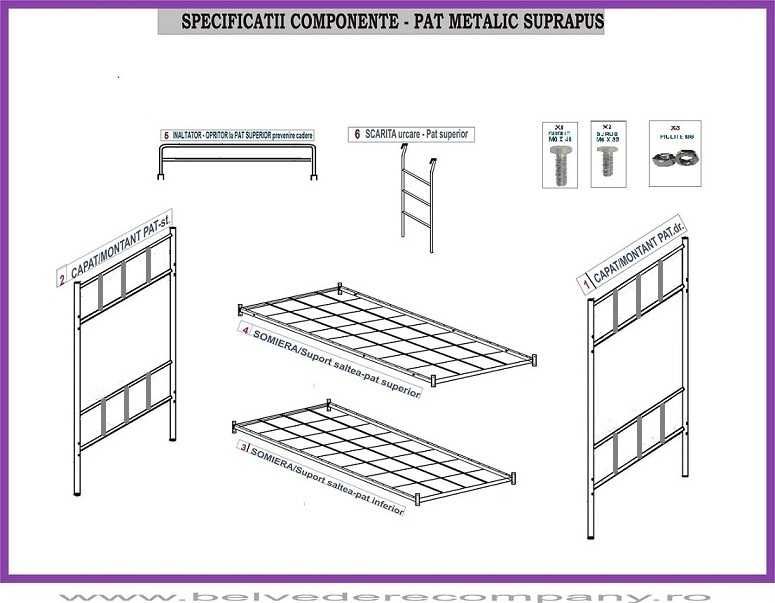 Ansamblu Paturi metalice etajate - model BEL 21 LYA - Livrare din STOC