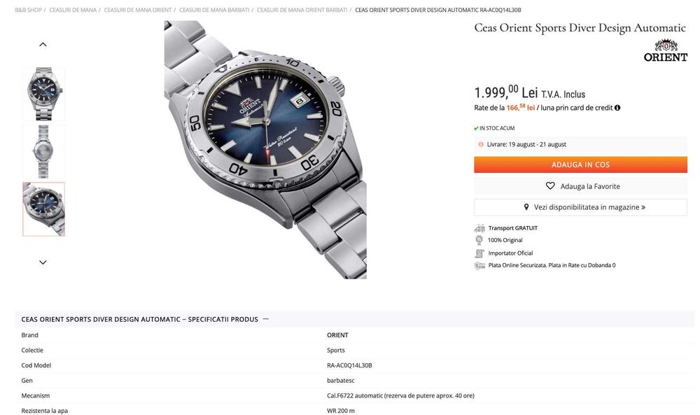 Ceas Orient Automatic Mako 40 RA-AC0Q14L Editie 2026