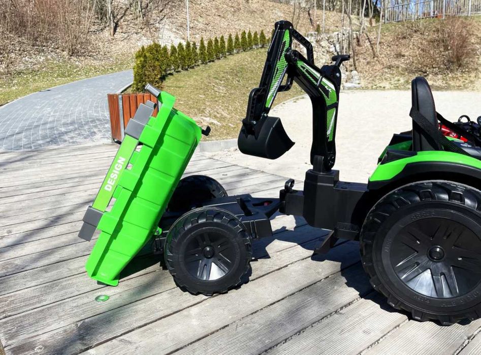 Tractor excavator electric pt copii cu remorca Autokids (2068) Verde