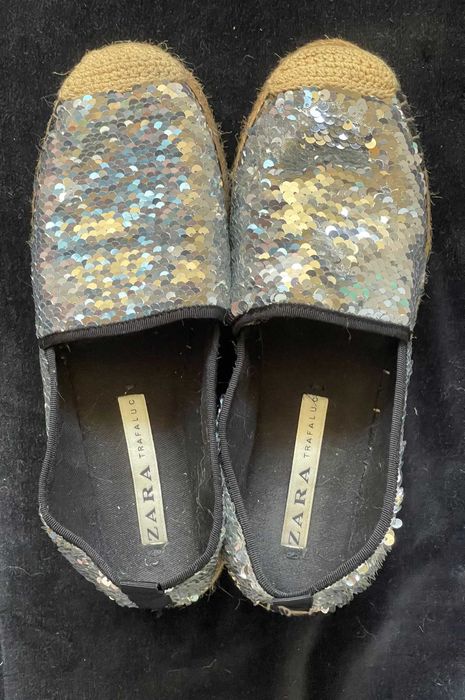 Espadrile paiete argintii talpa sfoara si cauciuc ZARA