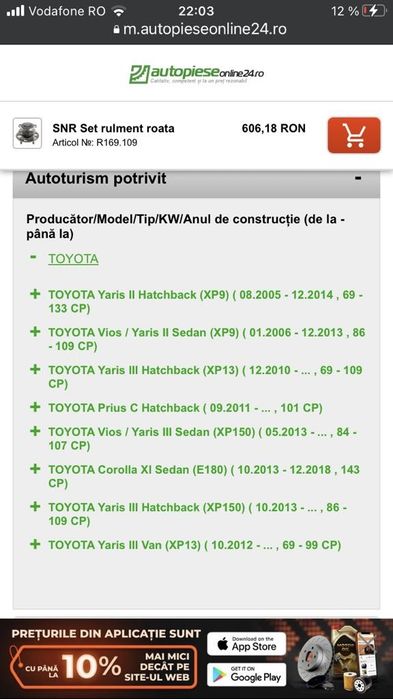 Vand rulment Toyota