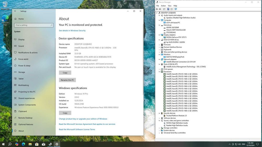 Компютър HP Z440 XeonЕ5-1660v3 DDR4-32GB NVMe-512 Гейм-GTX 1070ti/8GB