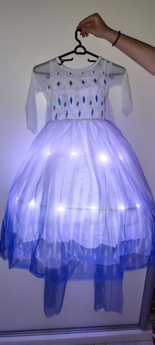 Светеща рокля на Елза от Фроузън за 3,4,5,6г с подарък корона и светещ