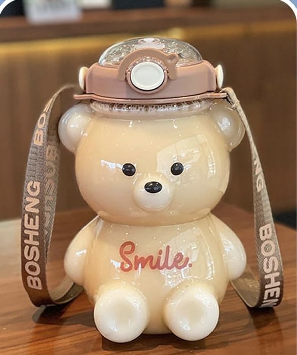 Бутылка для воды спортивная с трубочкой/ фляга детская Мишка 1000мл/