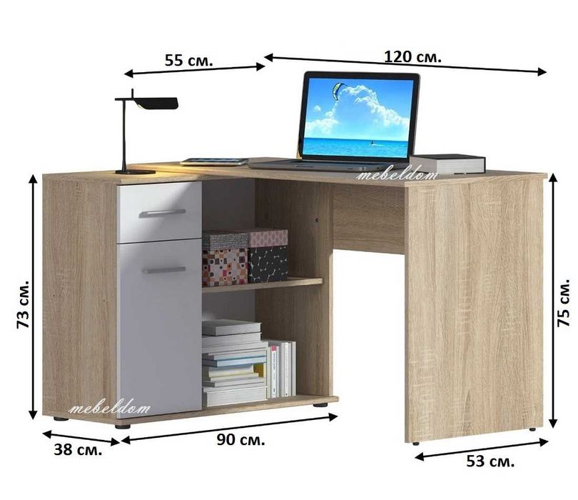 Ъглово бюро 93/120см. с чекмедже,рафт и плавна врата(код-1089)