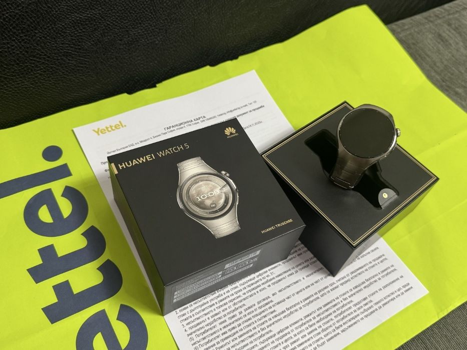 КАТО НОВ 46mm Huawei Watch 5 Yettel Гаранция 2026г. Titanium