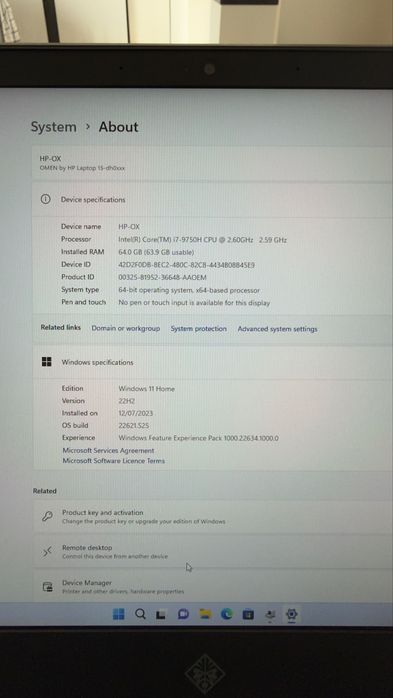 Laptop Gaming HP OMEN 15-dh0007na | i7-9750H | RTX 2070 8GB | 64GB RAM | SSD 1TB | 240Hz