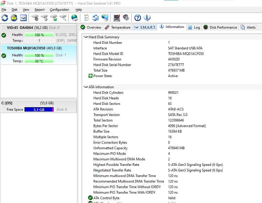 500GB хард диск Toshiba, HDD, 2.5", SATA3, 7200 RPM, 100%