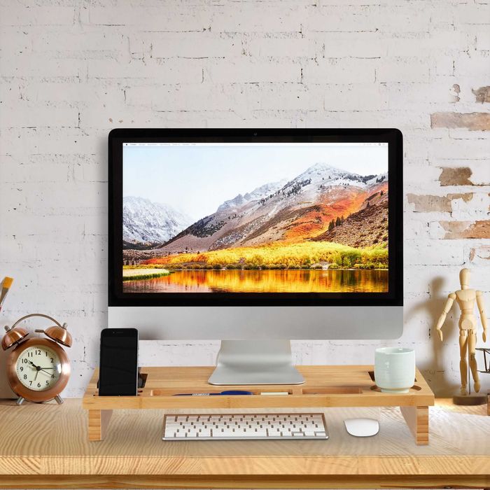 Suport de monitor din bambus cu spatiu de depozitare 9 x 60 x 30 cm