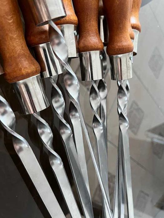 Set 10 frigarui inox 63 cm cu mâner din lemn