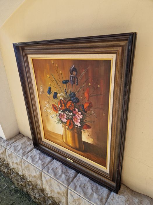 Натюрморт антикварен голям платно масло автор