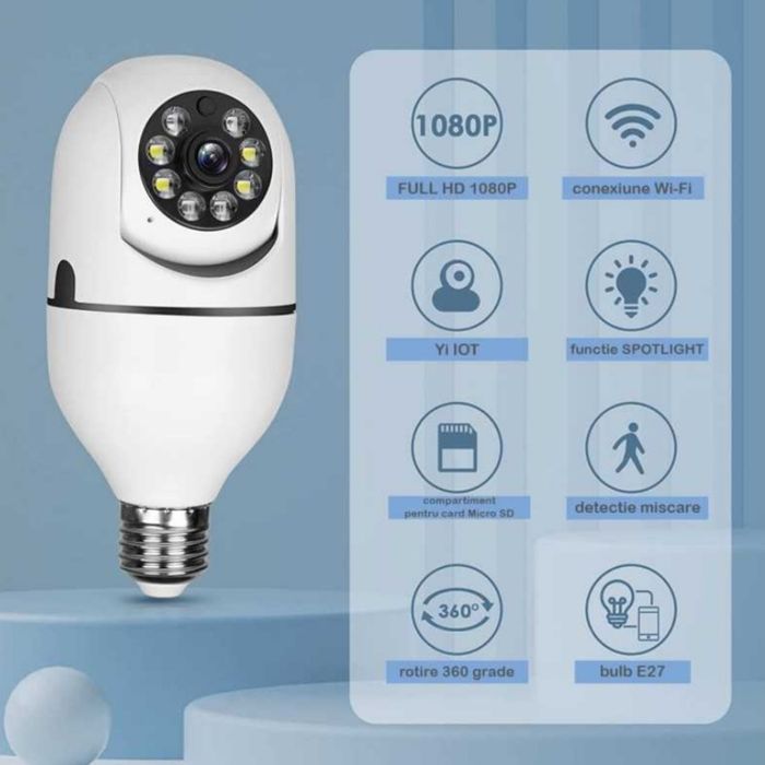 Camera supraveghere rotativa 360° wireless tip bec vedere nocturna
