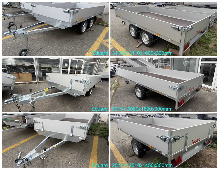 Remorca auto Eduard 750kg, obloane aluminiu, 1 ax / 2 axe, rabatare ALTA