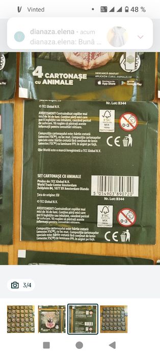 38 cartonașe ( cu 4 cart.fiec.)-Clubul anim. salbatice(Mega  Image)