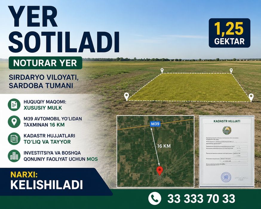 Yer sotiladi sirdaryo viloyati sardoba tumani