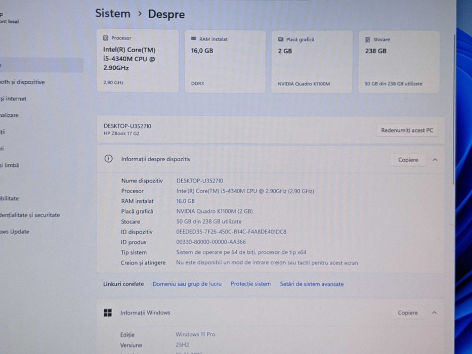 Laptop HP ZBook 17 G2, Ram 16 GB, SSD 256 Gb, Nvidia K1100M